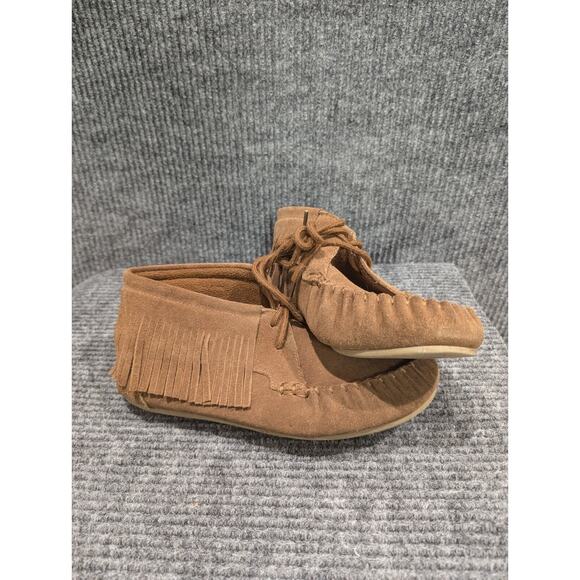 Minnetonka Women's Brown High Top Classic Fringe Lace Up Moccasin Boot Size 7 - Picture 1 of 5